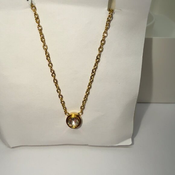 18K Gold Stainless Steel Necklace with Crystal Accent - Picture 4 of 5